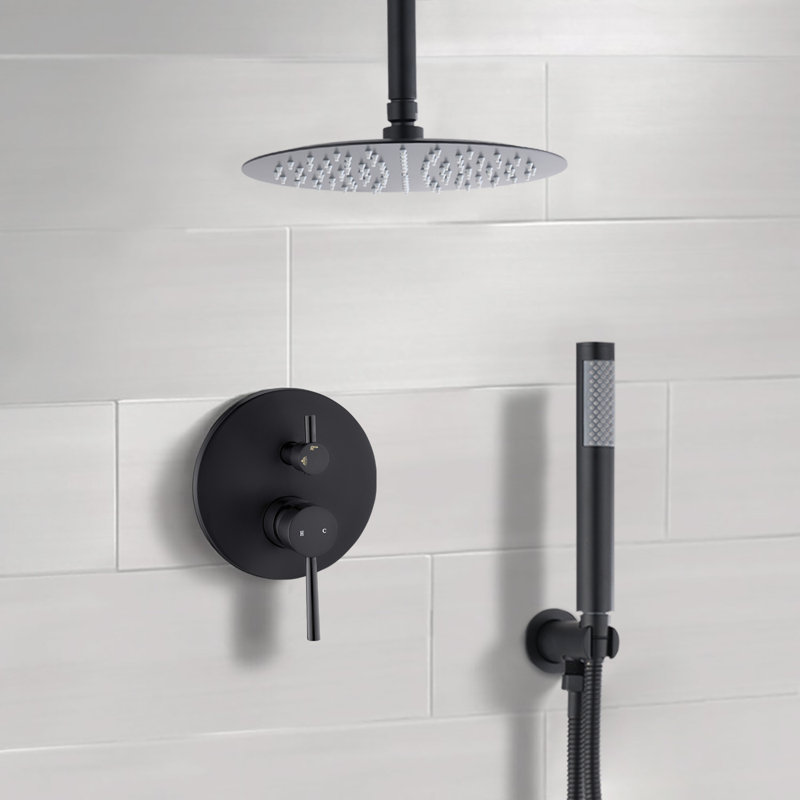 Système de douche complet avec valve brute, Noir mat
