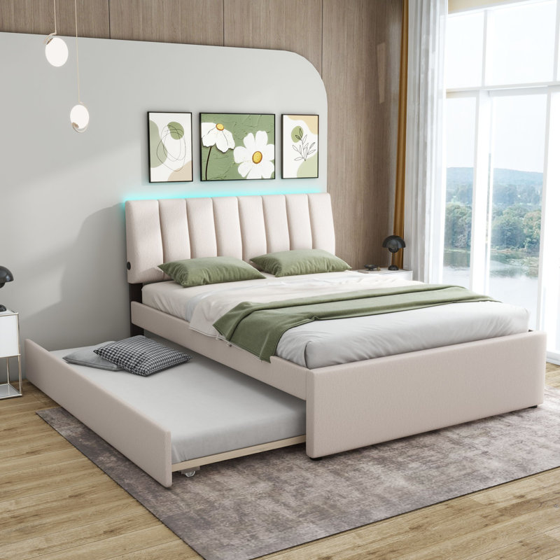 Alphea Upholstered Platform Bed, Beige, Full
