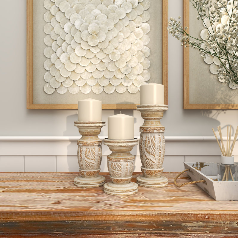 10.15'' H Solid Wood Tabletop Candlestick