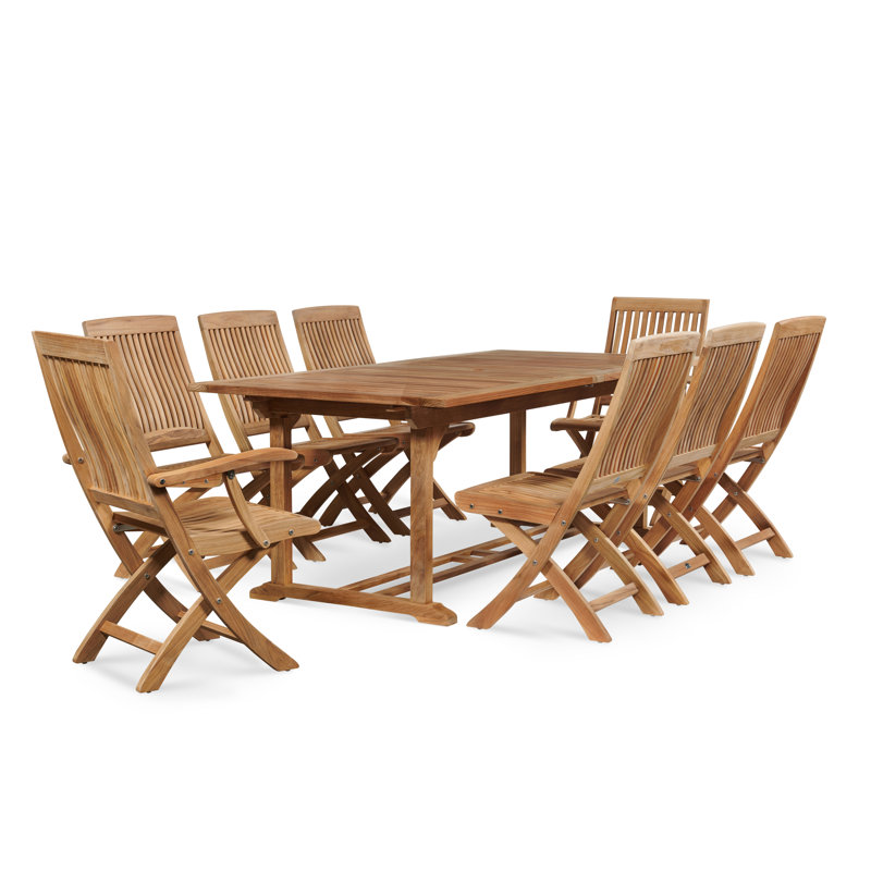 Devon 9-Piece Teak Dining Extension Table With Folding Chairs