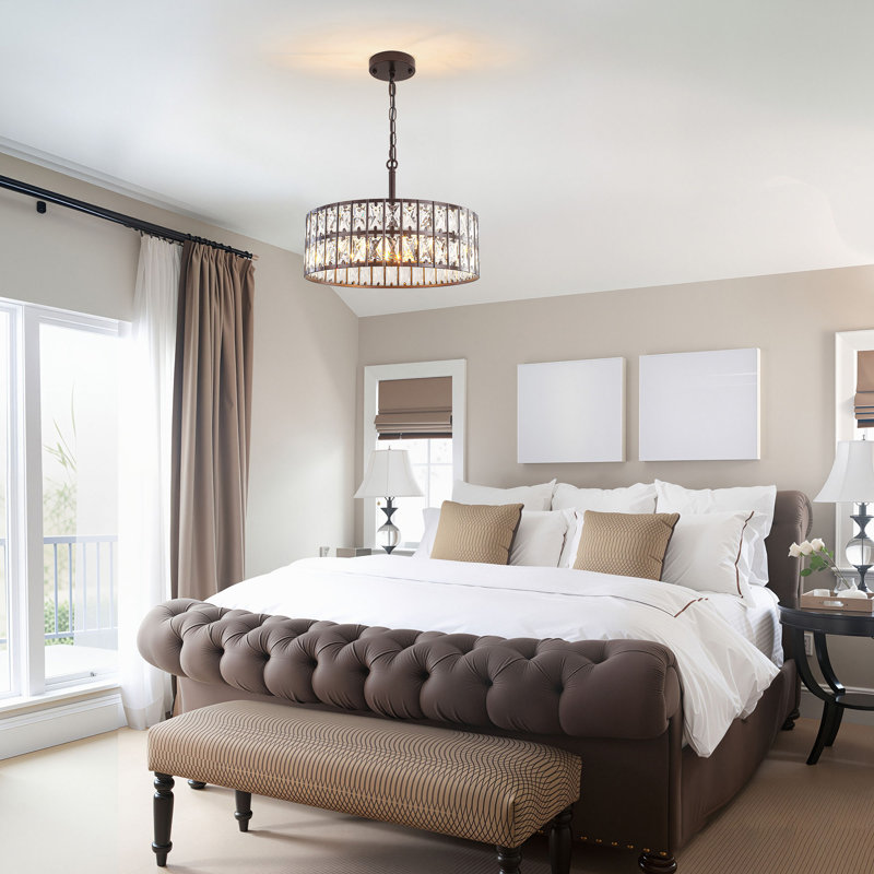 Lustre tambour en cristal 5 lumières Khyryn, Oil Rubbed Bronze