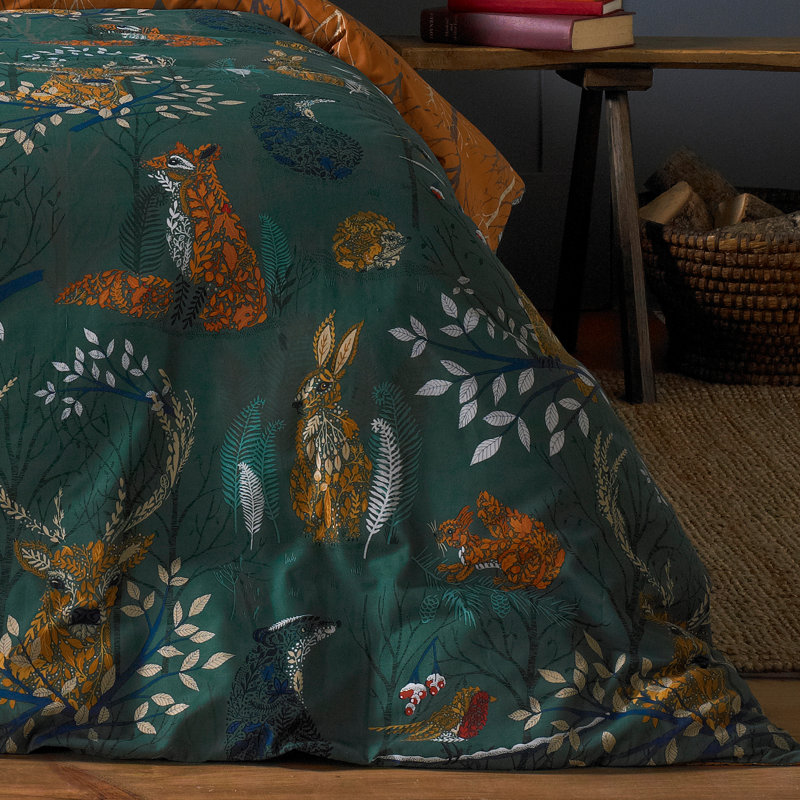 Cotton Blend Animal Print Duvet Cover Set with Pillowcases Included, Double - 2 Standard Pillowcases, Green