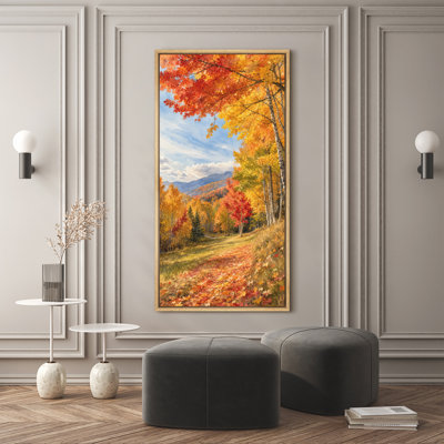 Autumn Mountain Forest Path Colorful Fall Nature Landscape Extra Large Pictures Framed Canvas Print Wall Art