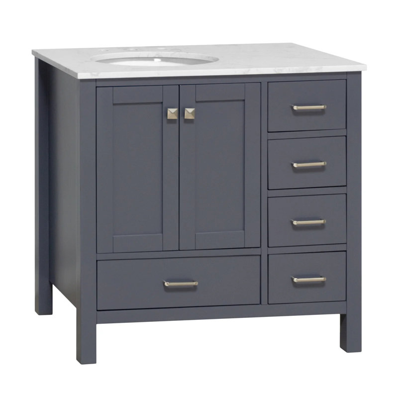 Ensemble de meuble-lavabo simple 36 po Claudett, Gris marine, Carrara d'ingénierie