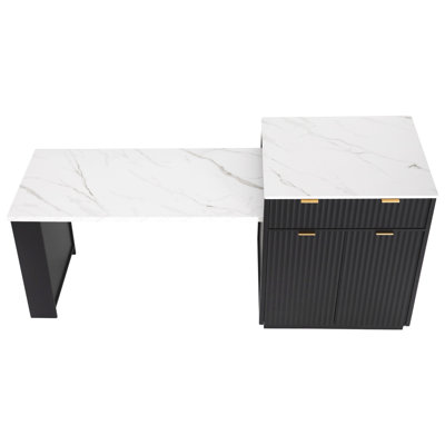 Asabi 82.6" Kitchen Island with Extendable Dining Table, Power Outlet & Storage