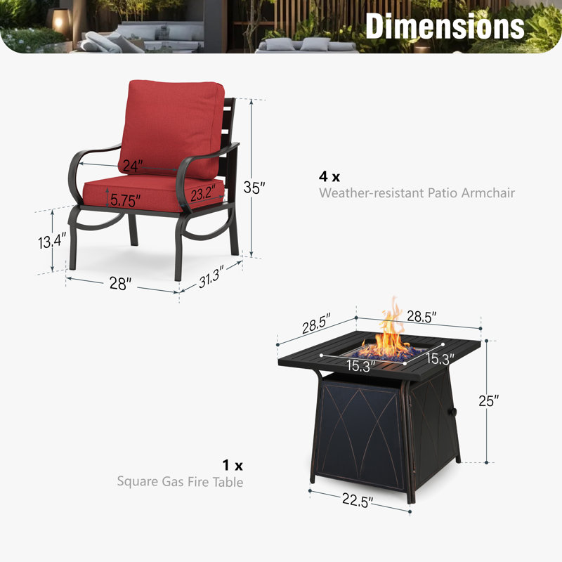 Tapasi Outdoor Patio Conversation Furniture Set, Red