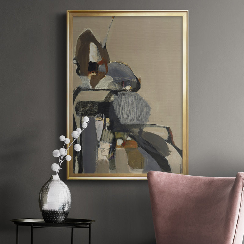 Glissement de terrain encadré sur papier, Or, H 42,5 po x l 30,5 po x P 1,25 po