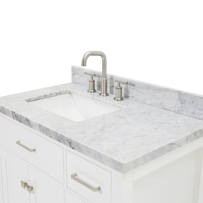 Meuble-lavabo simple 36 po avec plateau en marbre blanc de Carrare Abbate, Blanc