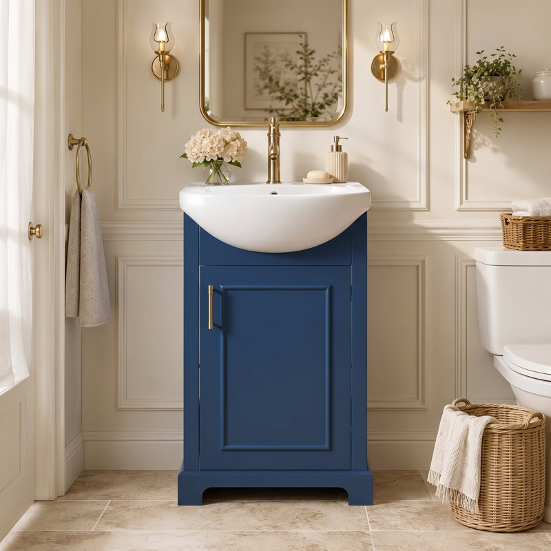 Meuble-lavabo de 20 po avec lavabo en céramique, Bleu