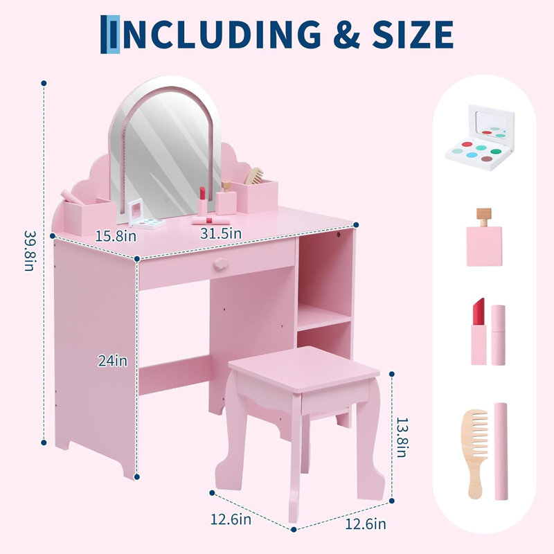 Dressing Table with Mirror, Pink