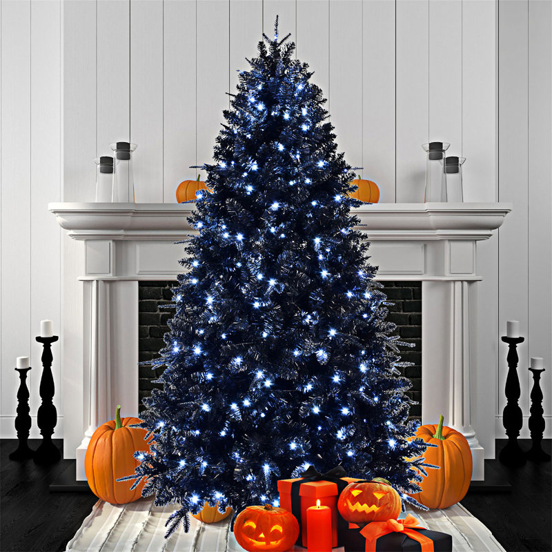 Arbre de Noël noir pré-éclairé, 7'6"