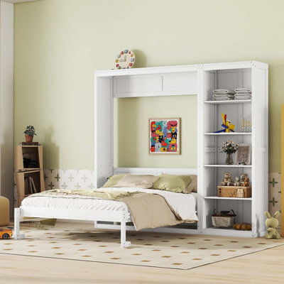 Lit escamotable polyvalent avec tablettes pour optimiser l'espace et le confort, parfait pour les petits appartements et les pièces polyvalentes