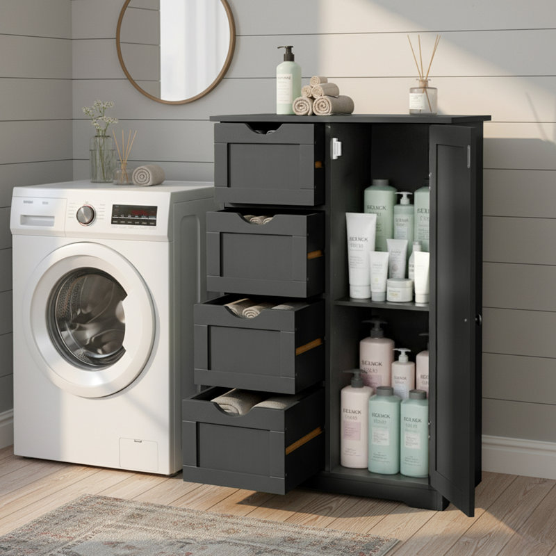 Matte Black Modern Bathroom Vanity - Compact Mdf Storage Cabinet For Industrial & Minimalist Decor