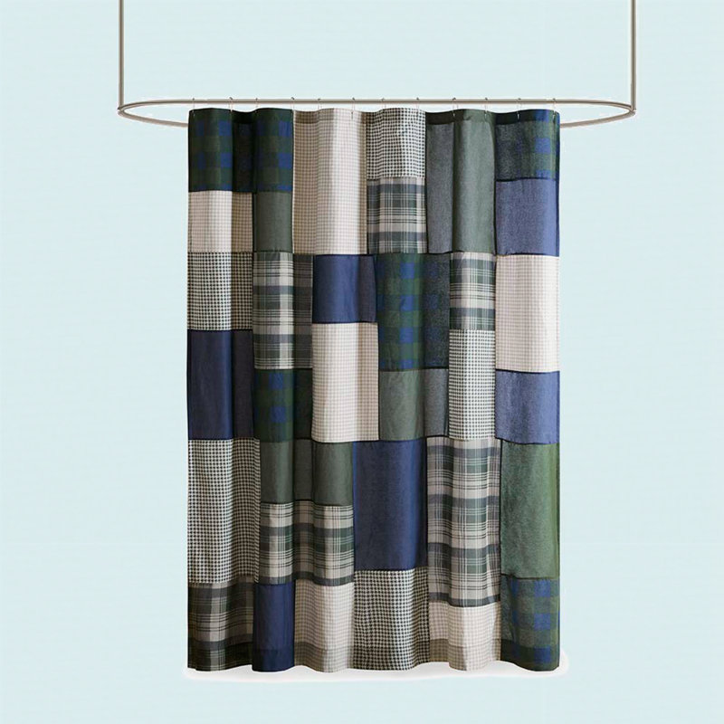 Rideau de douche 100% coton, Vert / bleu