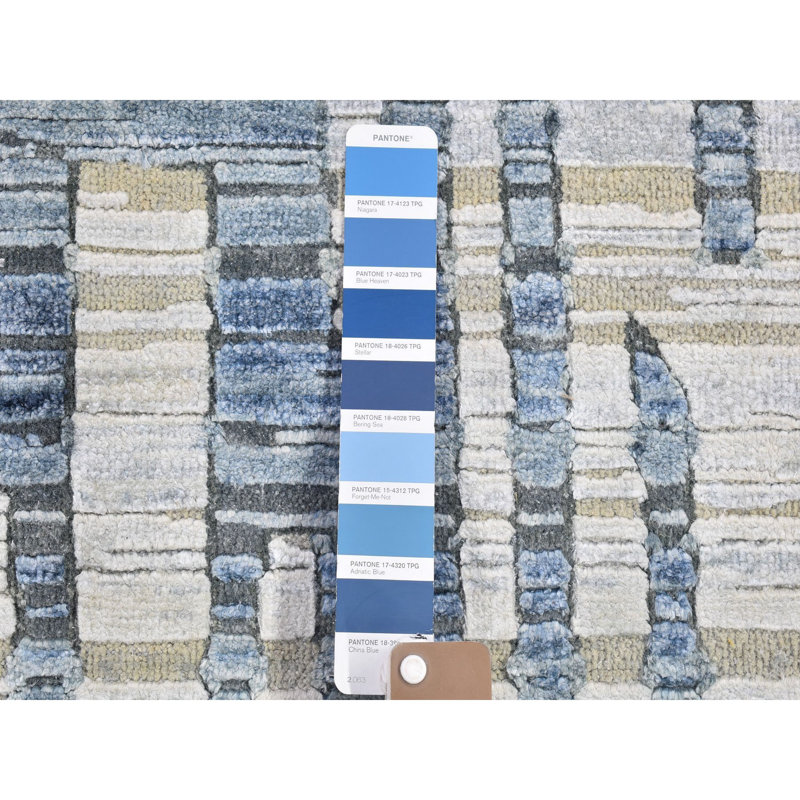 Tapis rond à motif zigzag en soie pure et en laine texturée 10 pi 1 po x 10 pi 1 po 14AD6223C8364B9185E6206D7F715BA2