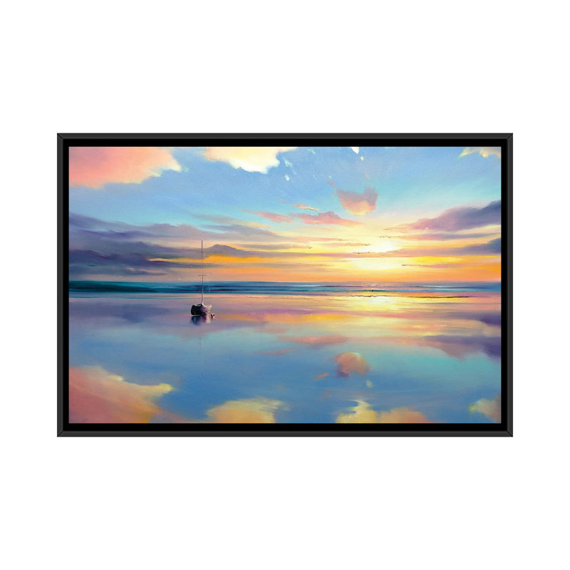 Où le ciel rencontre l'eau, H 26 po x l 40 po x P 1,5 po, Toile avec cadre flottant noir