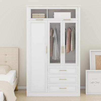 3 Door Wardrobe Armoire Closet With LED And Drawers