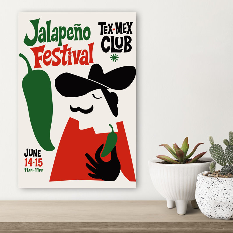 Jalapeapo Festival Fiesta Bold Contemporary Summer City Wall Art Print 1 Piece Wrapped Canvas Wall Art, 45.72cm H x 30.48cm W