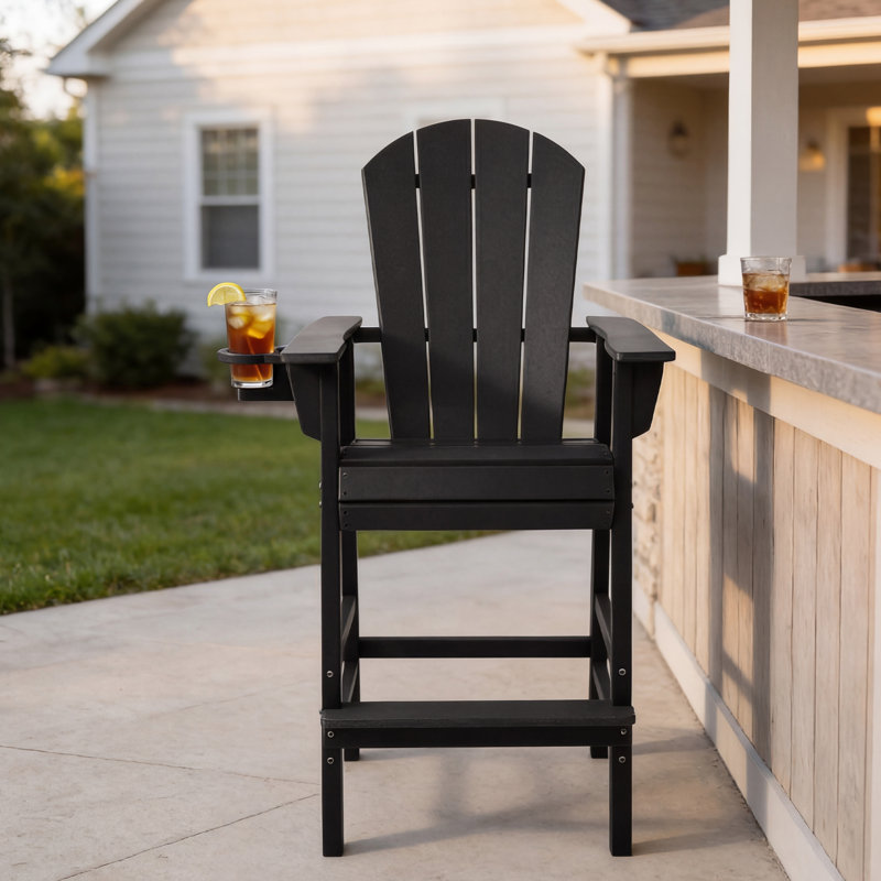 Chaise de bar Adirondack avec porte-gobelet, Black, 29.5"