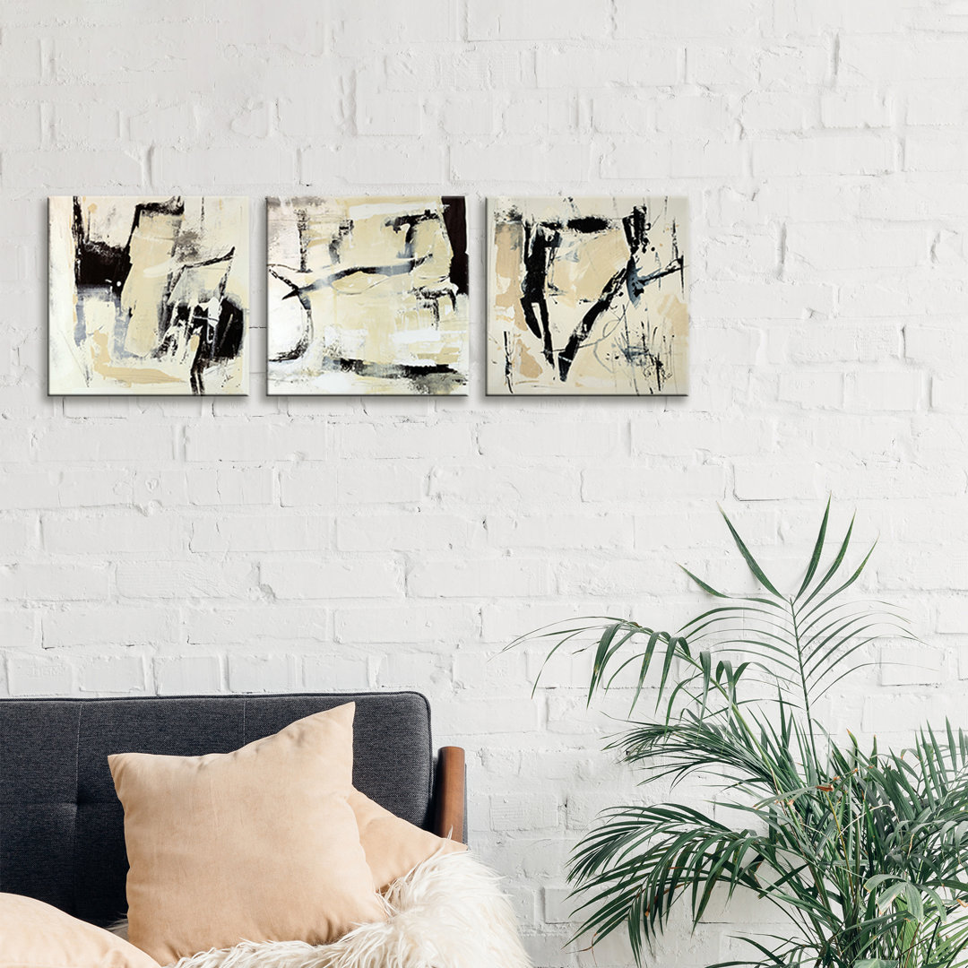 'Pieces Triptych' 3 Piece Painting Set on Wrapped Canvas