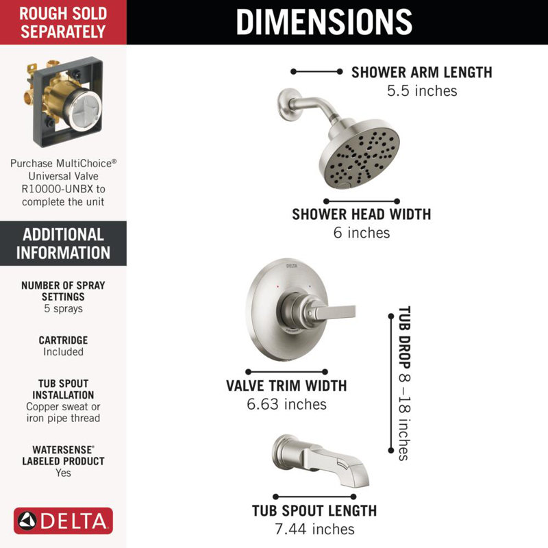 Tetra Bathtub Faucet Trim Kit, Bathtub Faucet Set, Shower Faucet and Handle Set, Bathtub Kit, Chrome