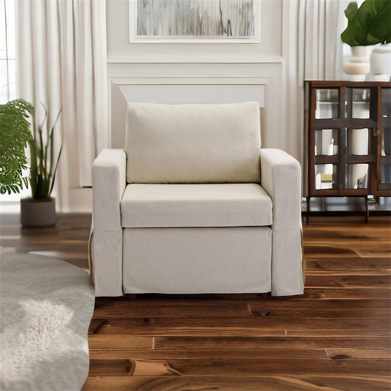 Fauteuil à coussin amovible et lavable, 100 % lin crème