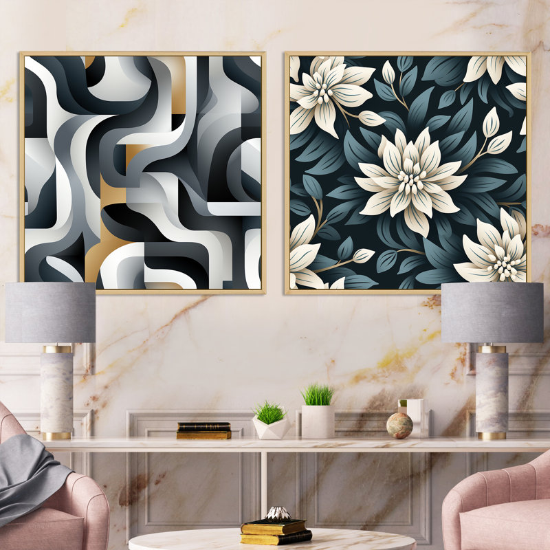 Essence monochrome - Collages abstraits, ensemble de 2 collages carrés, H 16 po x l 33 po, Cadre flottant brun