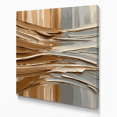 Art mural horizontal sur toile à rayures horizontales gris clair caramel