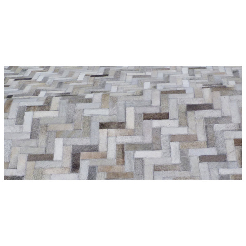Mosaic Leather Cowhide Chevron Indoor Rug, Rectangle 5' x 8'