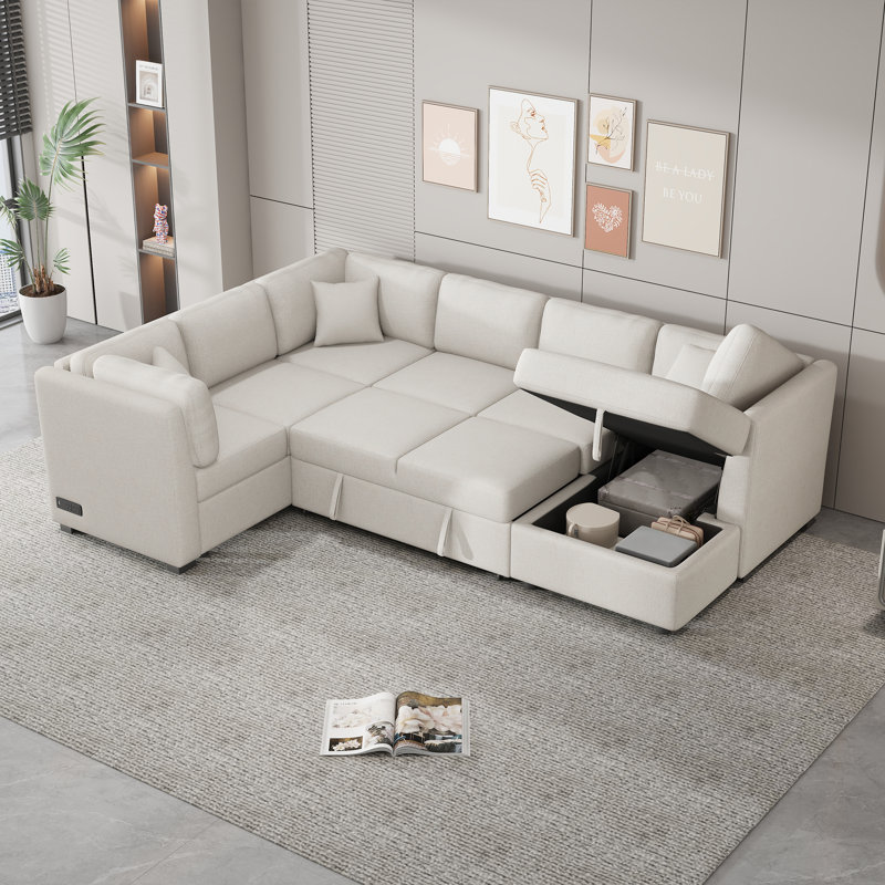 Marsia 4 - Piece Upholstered Sectional, Beige Chenille