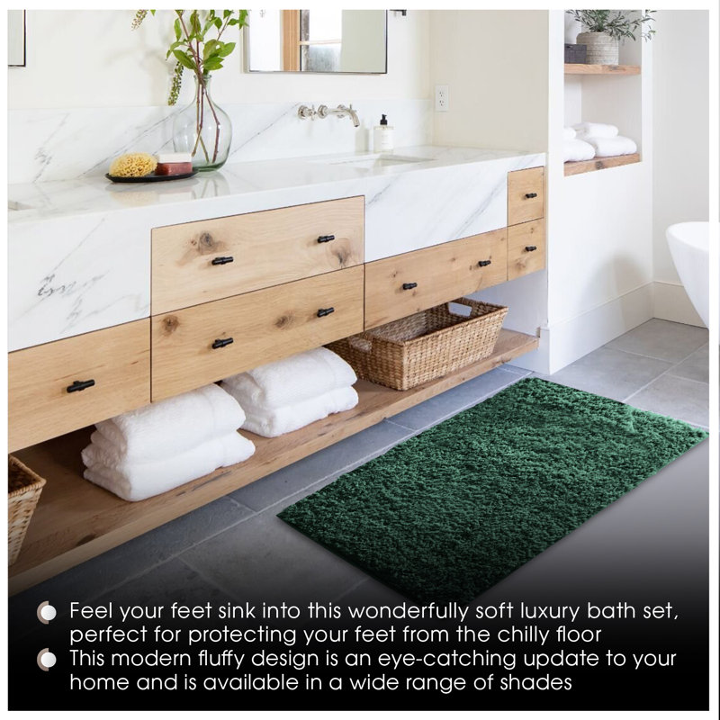 Luxury Zero Twist Bath Mat Set 2 Piece Plush Microfiber Bathroom Rug & Pedestal Mat Non Slip Absorbent Washable, Green