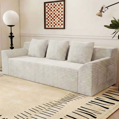 Canapé en velours côtelé de 71 po Boneless, canapé 3 places Cloud, canapé Boneless dans une boîte, canapé à assise profonde confortable avec mousse à mémoire de forme, coussins et accoudoirs larges, petits fauteuils modernes pour petits espaces, sans assemblage (accoudoir diagonal de 71 po)