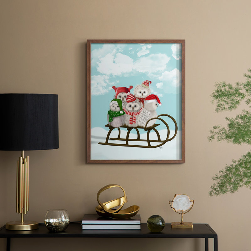 «Christmas Christmas Owl», reproduction encadrée en bois massif, H 11 po x l 9 po, Noyer