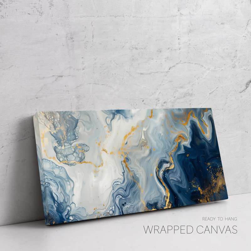 Géode abstraite, reproduction d'art sur toile, décor de marbre doré et bleu, Toile tendue, H 28 po x l 56 po x P 1,5 po