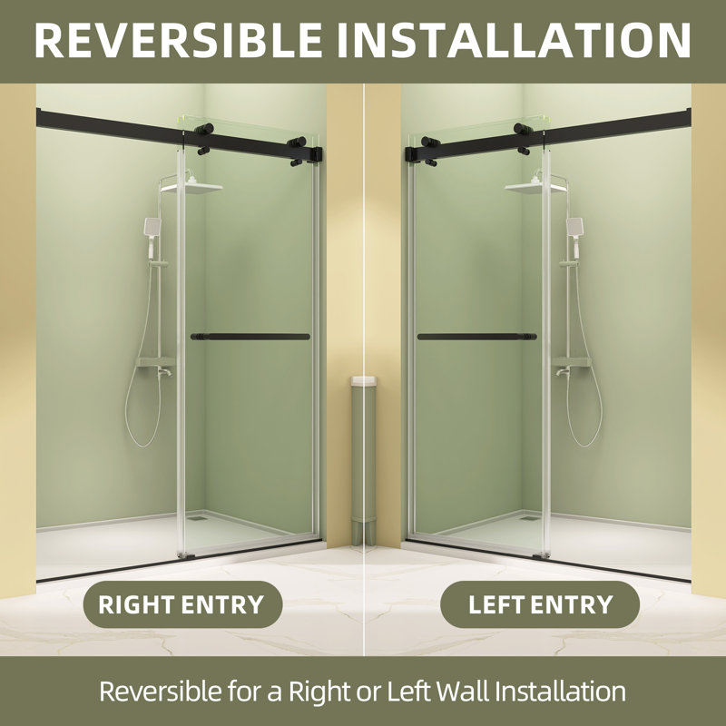 Porte de douche coulissante double l 59 po x H 76 po ZEAFIVE, Noir mat