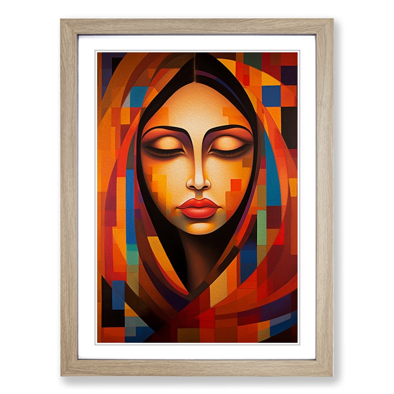Indian Woman Orphism No.3 - Single Picture Frame Print on Wood, Oak, 34cm H x 25cm W x 2cm D