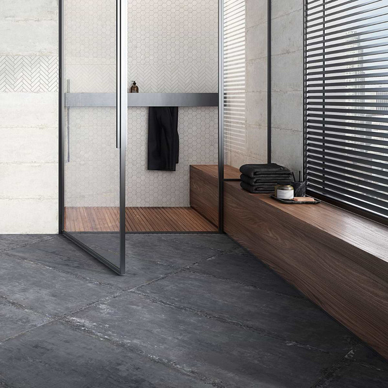 Portrait Herringbone Matte Porcelain Mosaic, Ivory