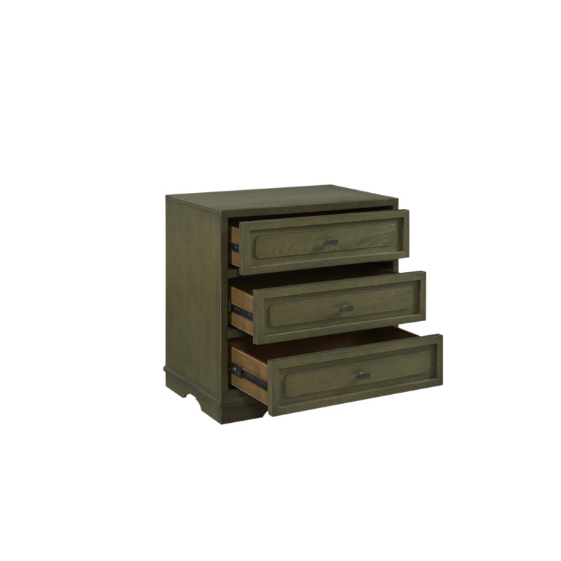 Table de chevet 3 tiroirs avec charge USB, feutre et doublure en cèdre pour les chambres modernes et la commodité., Green