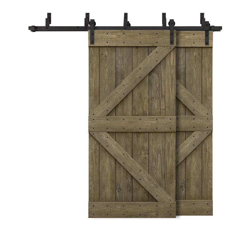Porte de grange à panneaux et en bois avec quincaillerie d'installation, 72 po x 84 po, Brun foncé