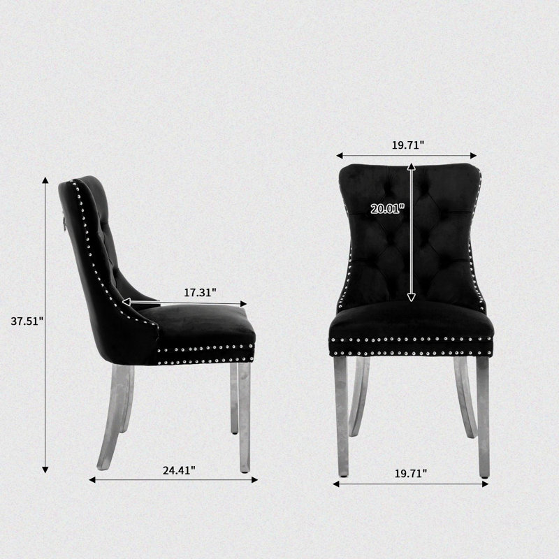 Chaise parsons rembourrée en velours touffeté Jerran, Noir, gris