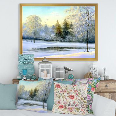 Paysage, arbres verts, peinture sur toile d'hiver
