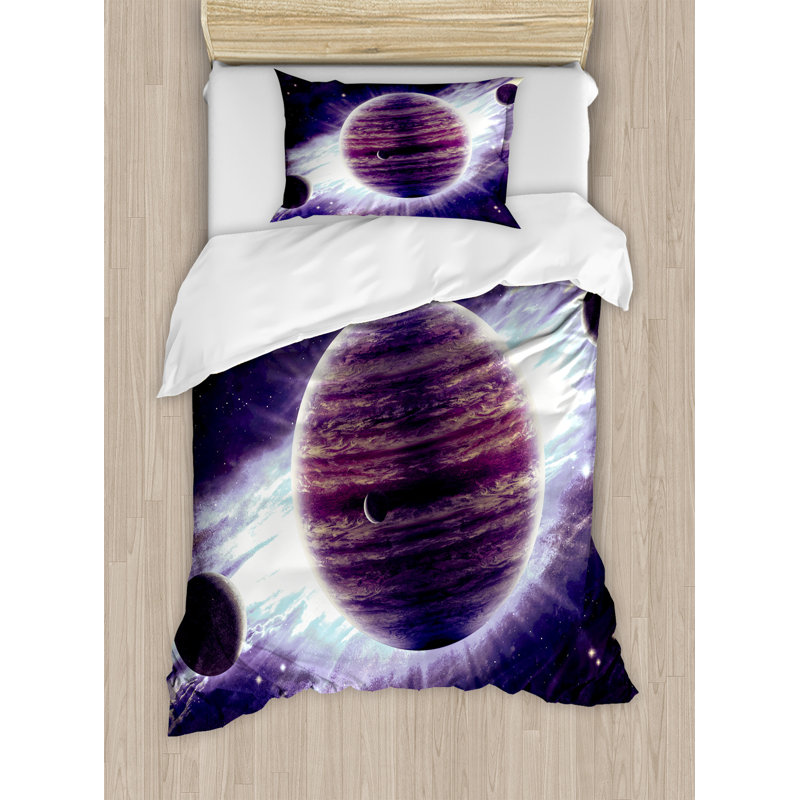 Galaxy Modern & Contemporary Polyester Duvet Cover, Twin Duvet Cover + 1 Pillow Sham, Outer Space Planets Mars