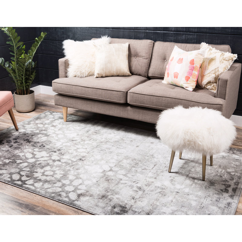 Brandt Floral Area Rug, Rectangle 6'1" x 9', Dark Gray