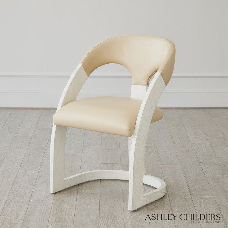 Delia Dining Chair-Ebony Cerused Leather, White, Cream