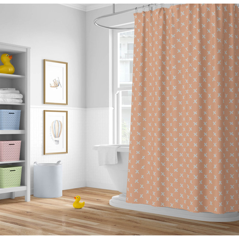 Criss Cross Ultra-Thin Lightweight Shower Curtain, Orange/Peach Geometric 1