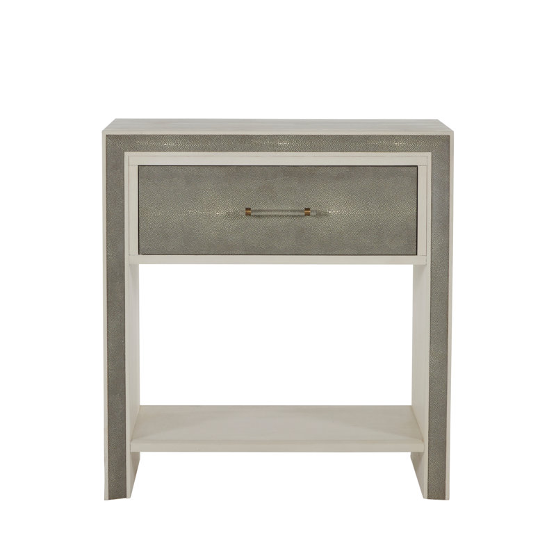Alford 1 - Drawer Solid Wood Nightstand in White Cerused Oak/Gray/Brass