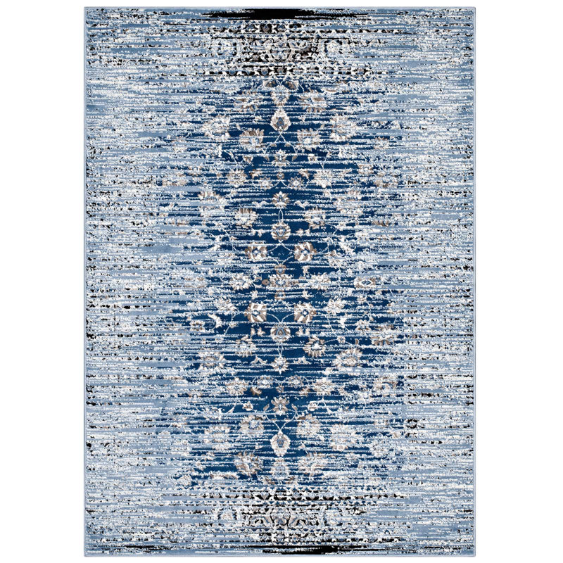 Moroccan Blue Floral Lattice 8' x 10' Easy-Care Area Rug
