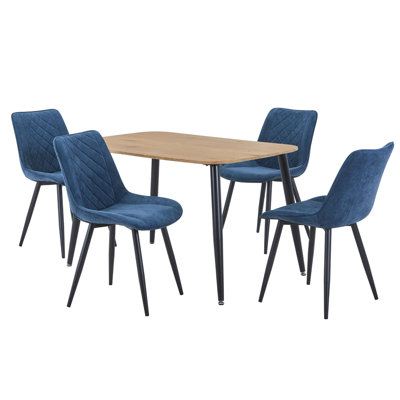 Aspen Rectangular Dining Table with 4 Diamond Stitch Upholstered Fabric Chairs - Modern Dining Set