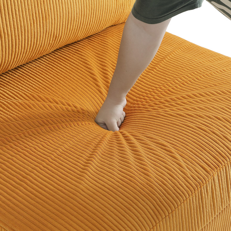 Fauteuil rembourré en velours côtelé orange avec dossier coussiné Seemab, Orange