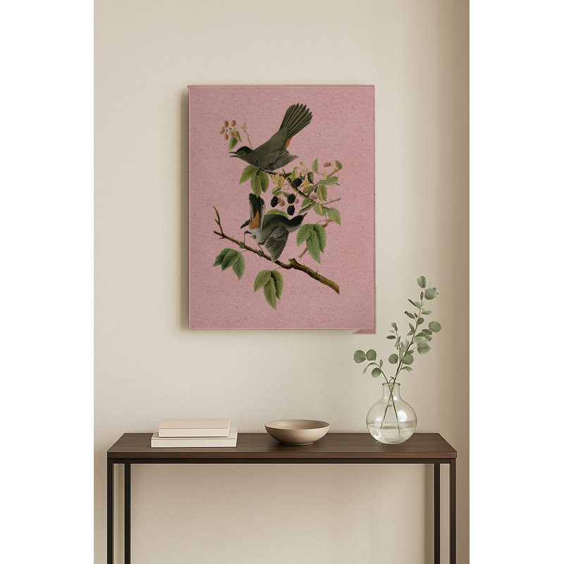Moqueur de chat gris (Planche 128) Rose — Portrait en métal, 14" H x 11" W